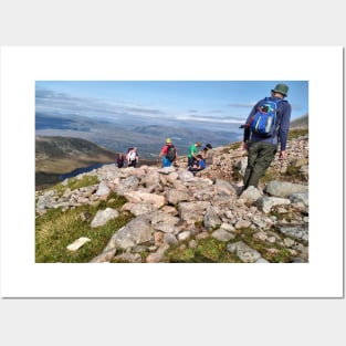 Climbers make their way up the steep path on Ben Nevis Posters and Art